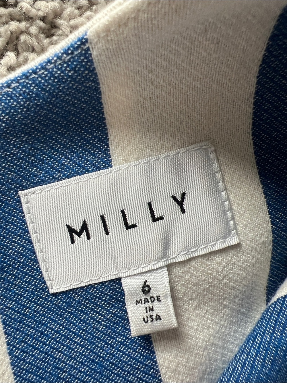 Milly| Maya Blue and White Striped Sleeveless Mini Dress| 47% Cotton - Picture 5 of 9